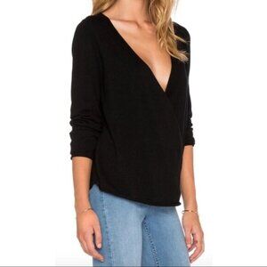 One Teaspoon Women's Sweater Merino Wool Deep V Wrap Surplice neckline Black XS